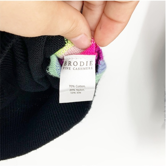 Whisper by Brodie Black Silk Blend Crewneck Sweater Electric Stripes, Size Med - Picture 3 of 8